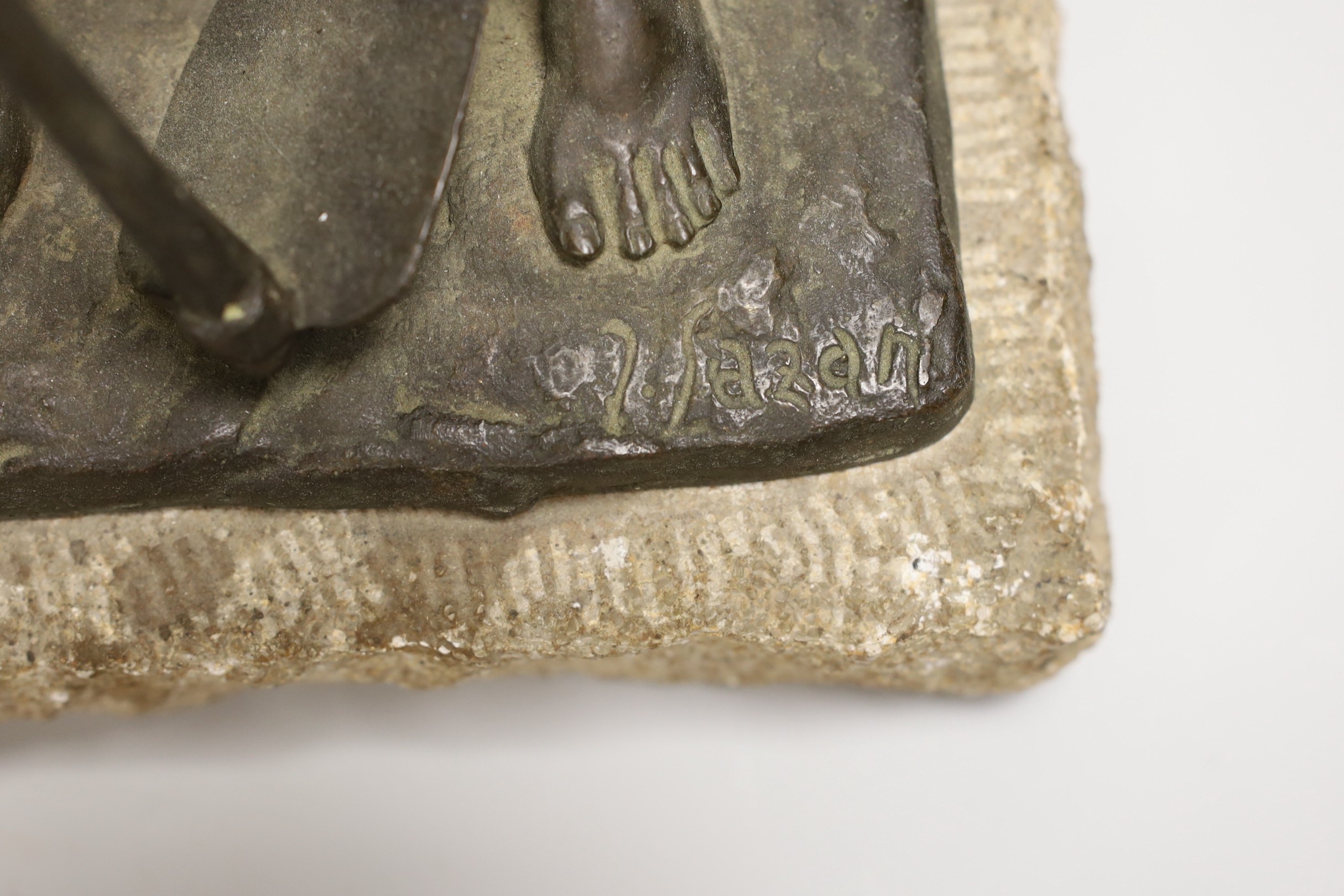 An early 20th century bronze figure of a worker. Signed N. Barabotti Nice, to rear of base. 43cm